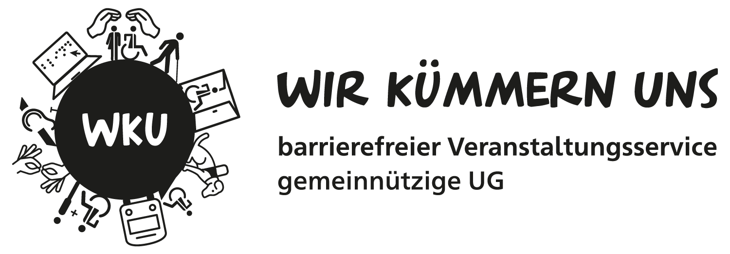 Header mit Logo Wir kümmern uns, mit der Unterzeile barrierefreier Veranstaltungsservice, gemeinnützige UG