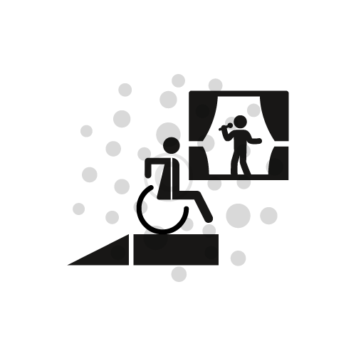 Erhöhtes Podest Die Veranstaltungsstätte verfügt über ein mit Rollstuhl befahrbares, erhöhtes Podest mit Blick auf die Bühne.